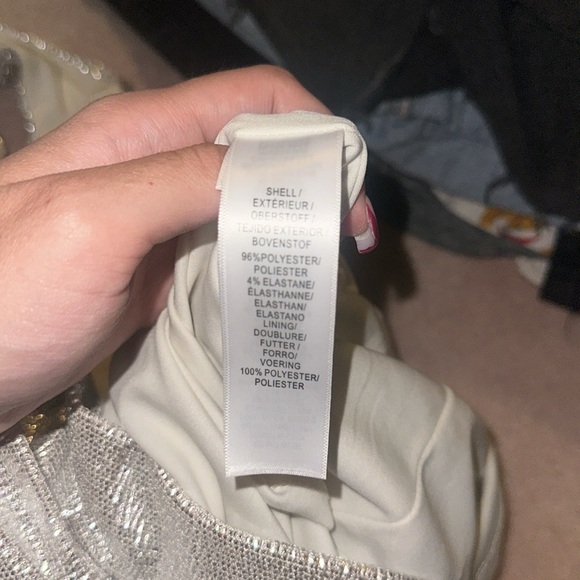 Aidan by Aidan Mattox Off The Shoulder Mini Foiled Cocktail Dress Champagne - Picture 7 of 9